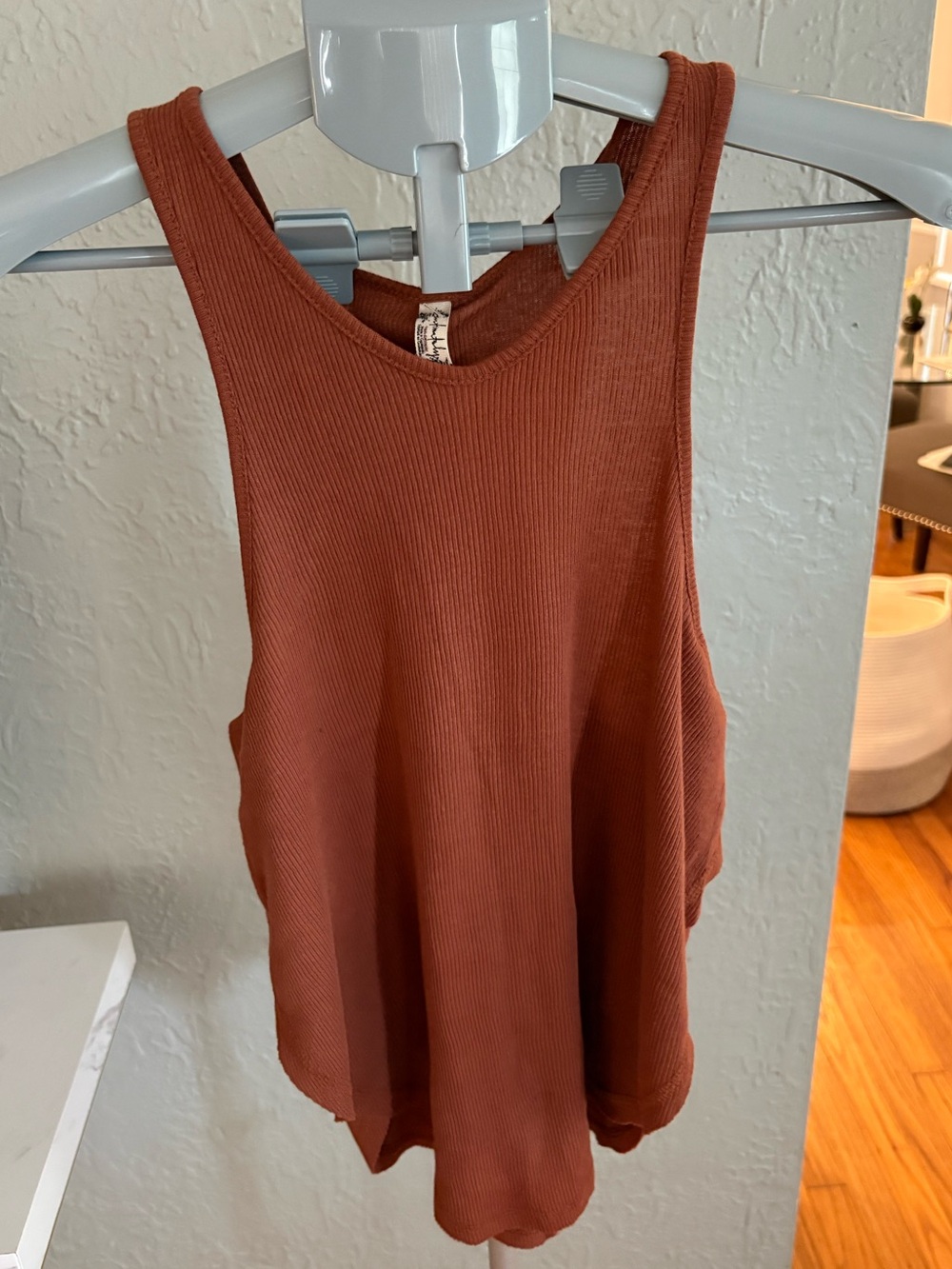Free People Intimately Ribbed High Neck Swing Tank Top Rust size medium